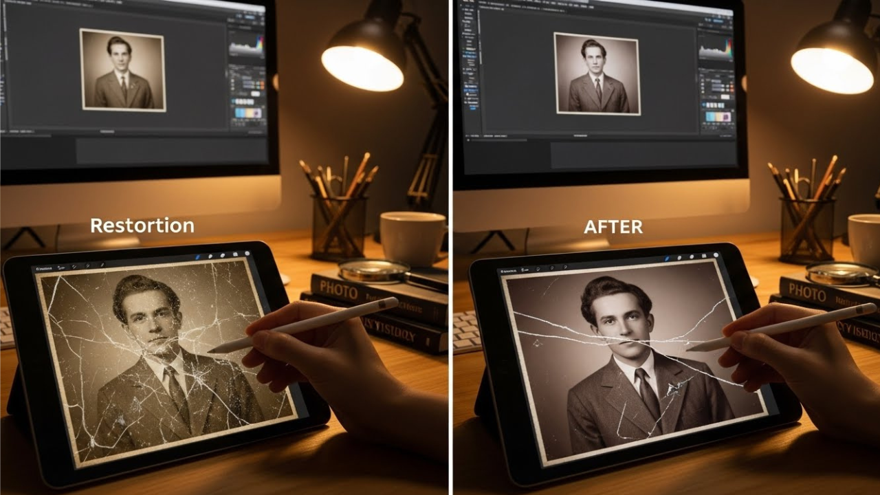 proses restorasi foto lama