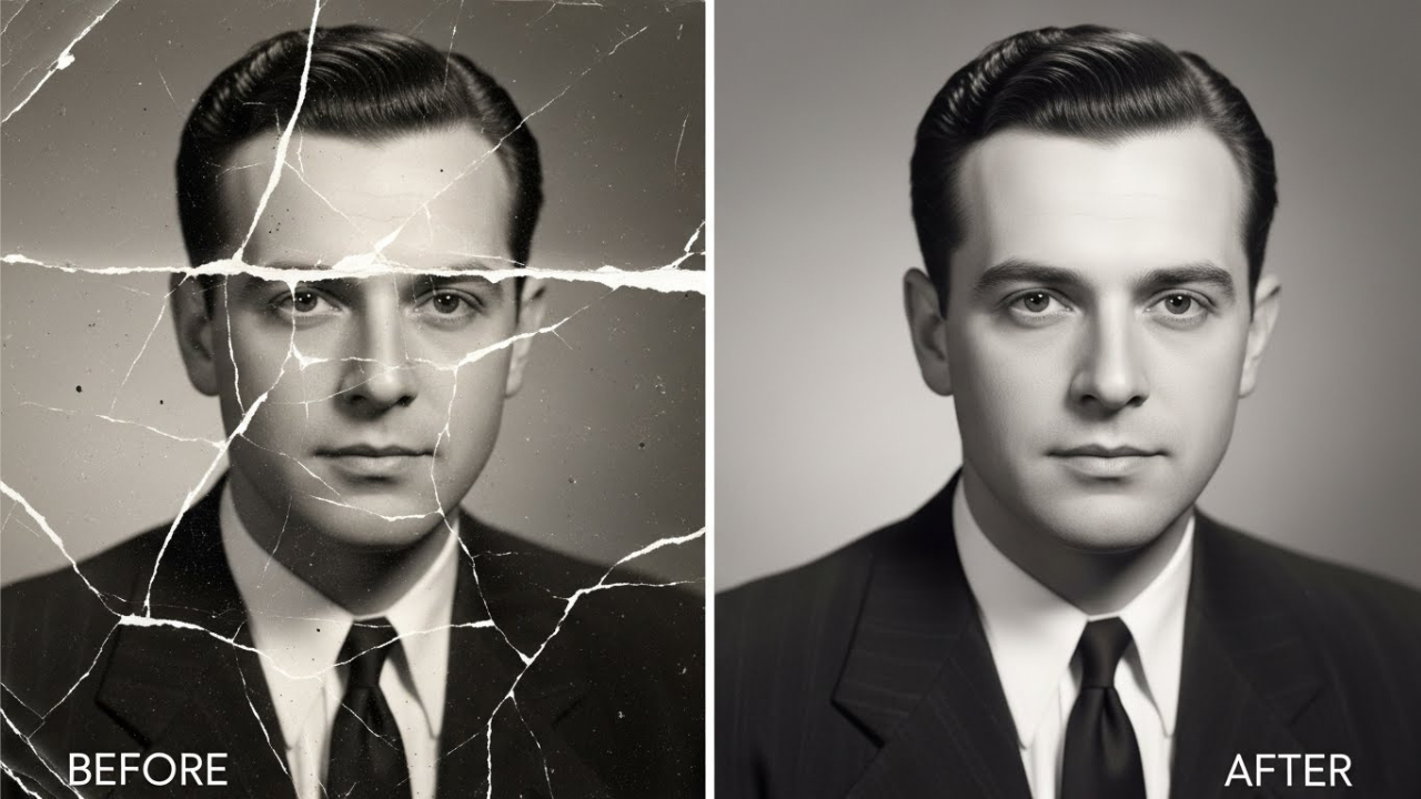 Jasa Perbaikan Foto Rusak, Sobek, atau Pudar dengan Teknik Profesional gambar untuk before after restorasi foto tidak mengubah wajah dan ekspresi
